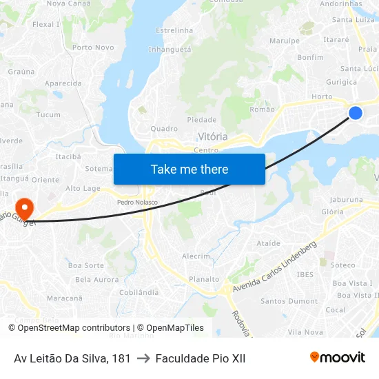 Av Leitão Da Silva, 181 to Faculdade Pio XII map