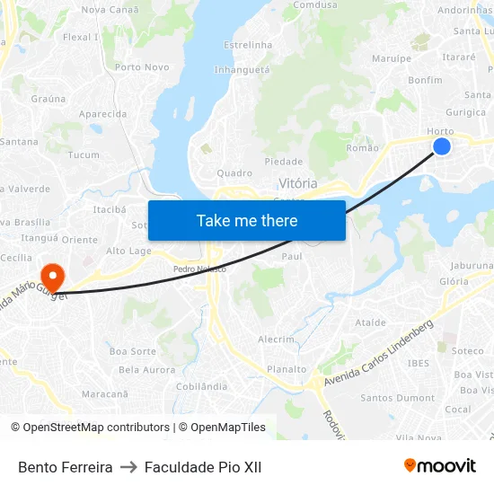 Bento Ferreira to Faculdade Pio XII map