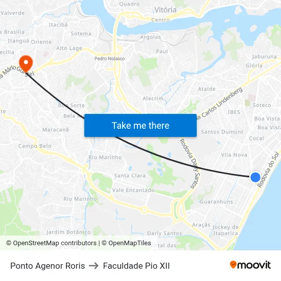 Ponto Agenor Roris to Faculdade Pio XII map