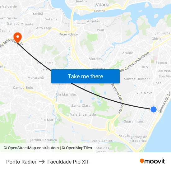 Ponto Radier to Faculdade Pio XII map