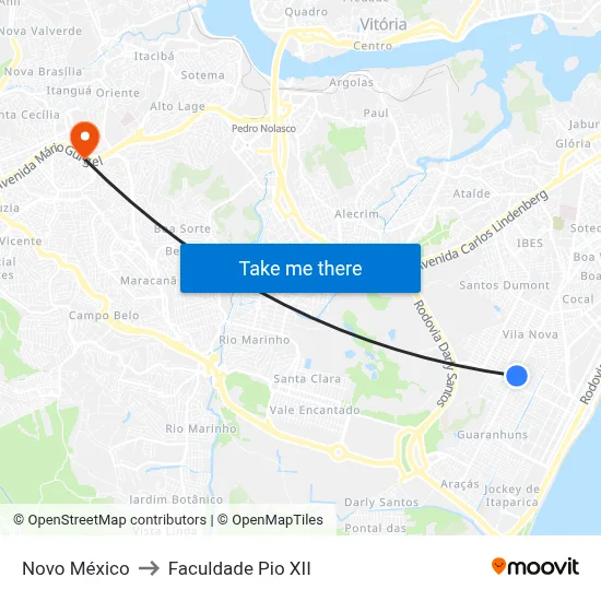 Novo México to Faculdade Pio XII map