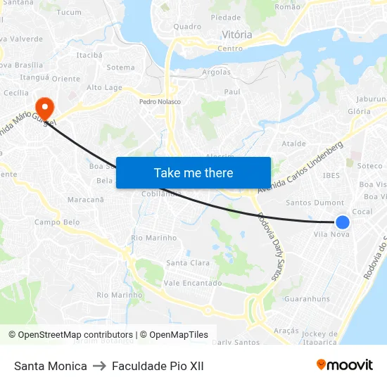 Santa Monica to Faculdade Pio XII map