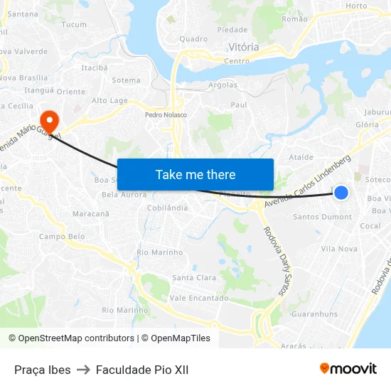 Praça Ibes to Faculdade Pio XII map