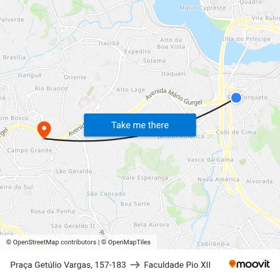 Praça Getúlio Vargas, 157-183 to Faculdade Pio XII map