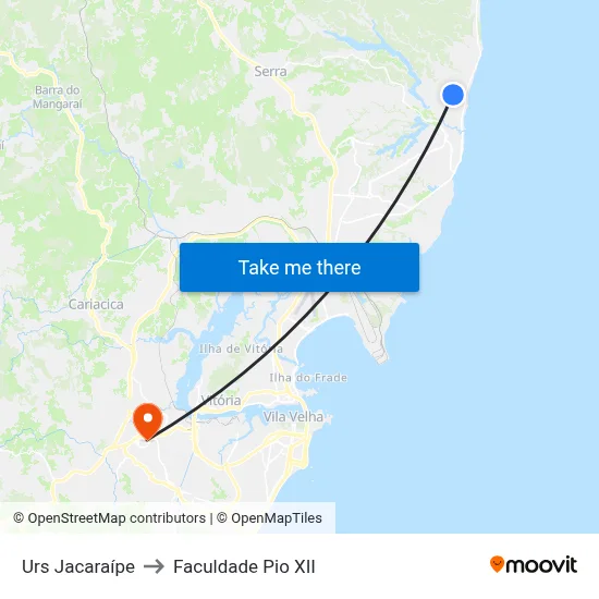 Urs Jacaraípe to Faculdade Pio XII map