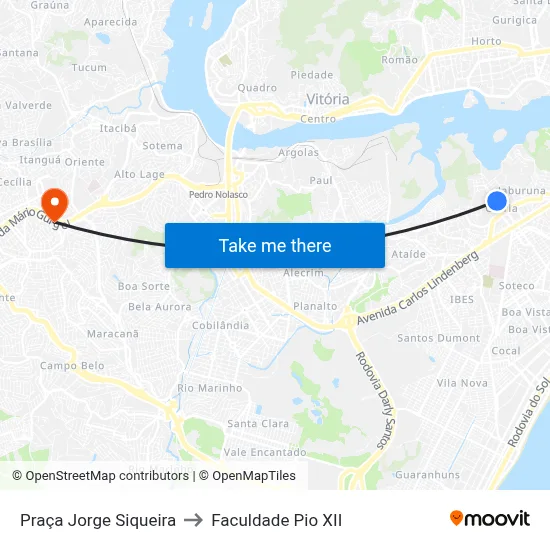 Praça Jorge Siqueira to Faculdade Pio XII map