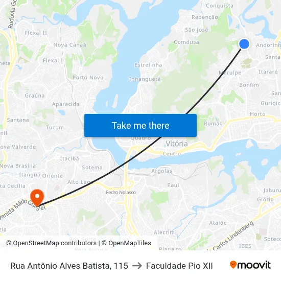 Rua Antônio Alves Batista, 115 to Faculdade Pio XII map