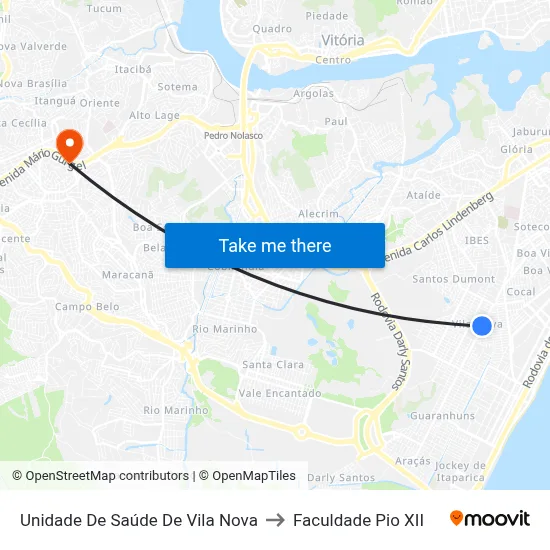 Unidade De Saúde De Vila Nova to Faculdade Pio XII map