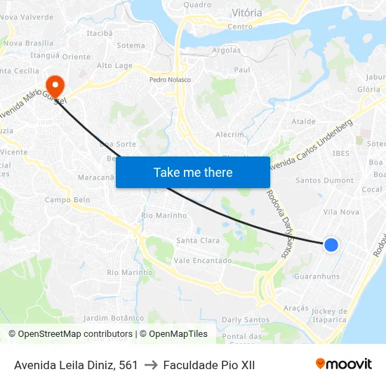 Avenida Leila Diniz, 561 to Faculdade Pio XII map