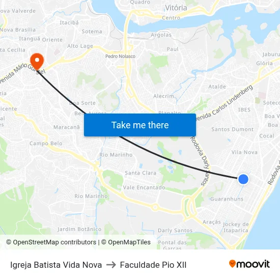 Igreja Batista Vida Nova to Faculdade Pio XII map