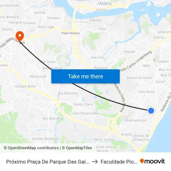 Próximo Praça De Parque Das Gaivotas to Faculdade Pio XII map