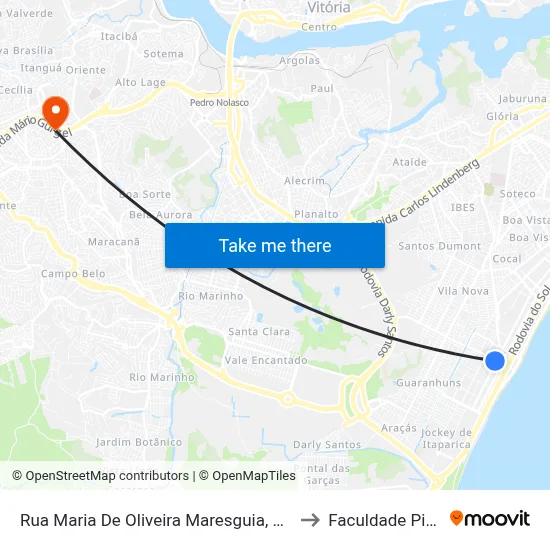 Rua Maria De Oliveira Maresguia, 363-465 to Faculdade Pio XII map