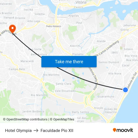 Hotel Olympia to Faculdade Pio XII map