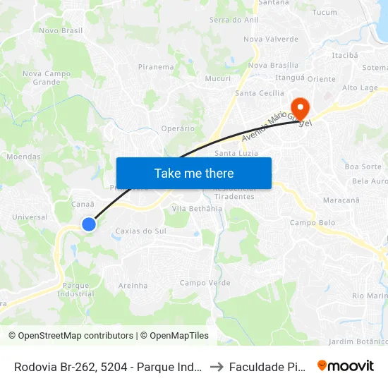 Rodovia Br-262, 5204 - Parque Industrial to Faculdade Pio XII map