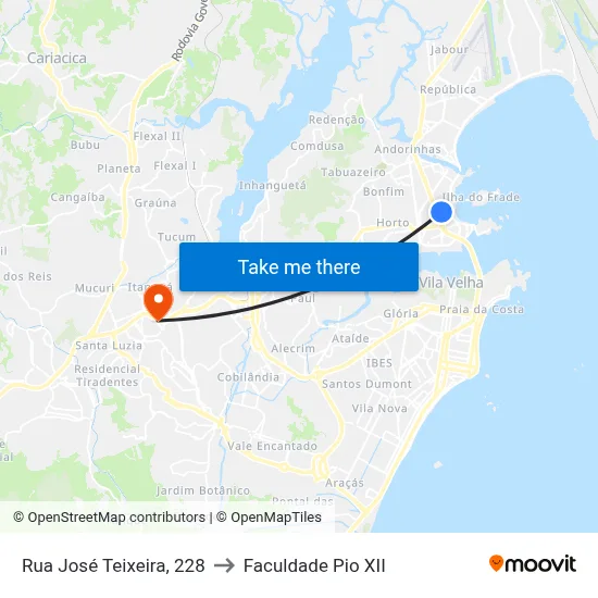 Rua José Teixeira, 228 to Faculdade Pio XII map