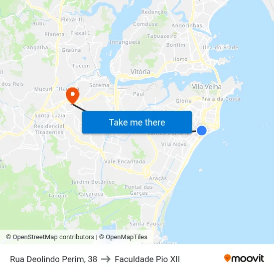 Rua Deolindo Perim, 38 to Faculdade Pio XII map