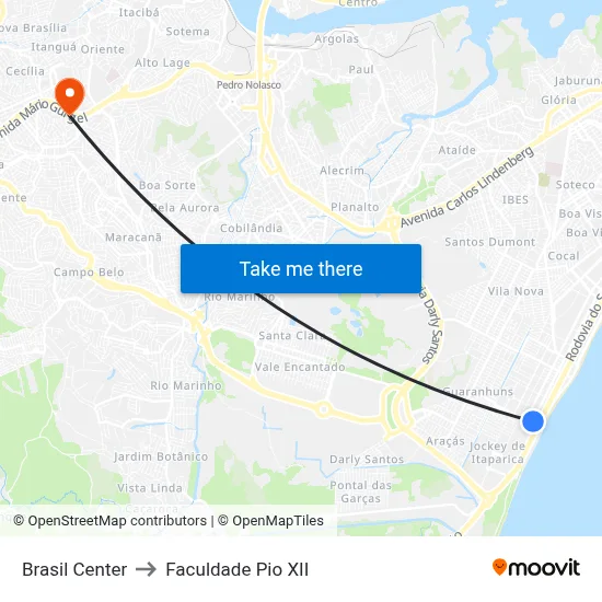 Brasil Center to Faculdade Pio XII map