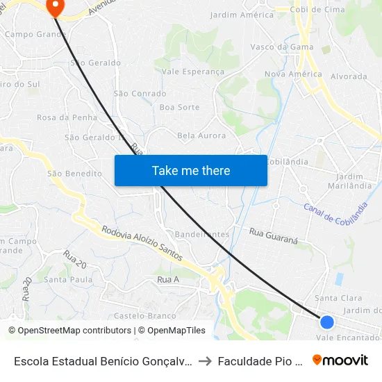 Escola Estadual Benício Gonçalves to Faculdade Pio XII map