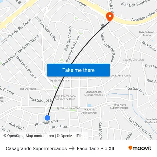 Casagrande Supermercados to Faculdade Pio XII map