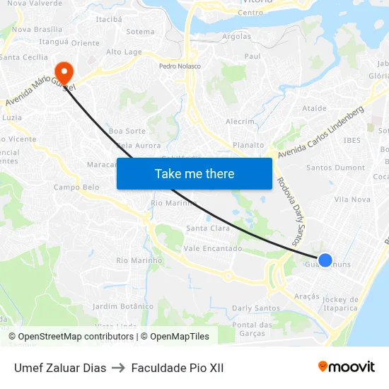 Umef Zaluar Dias to Faculdade Pio XII map