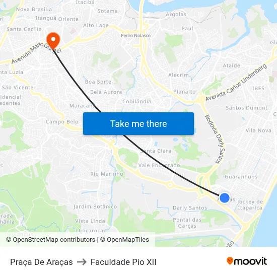 Praça De Araças to Faculdade Pio XII map