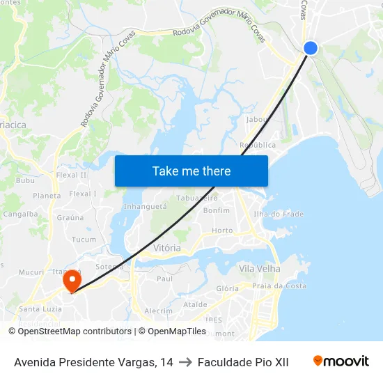 Avenida Presidente Vargas, 14 to Faculdade Pio XII map
