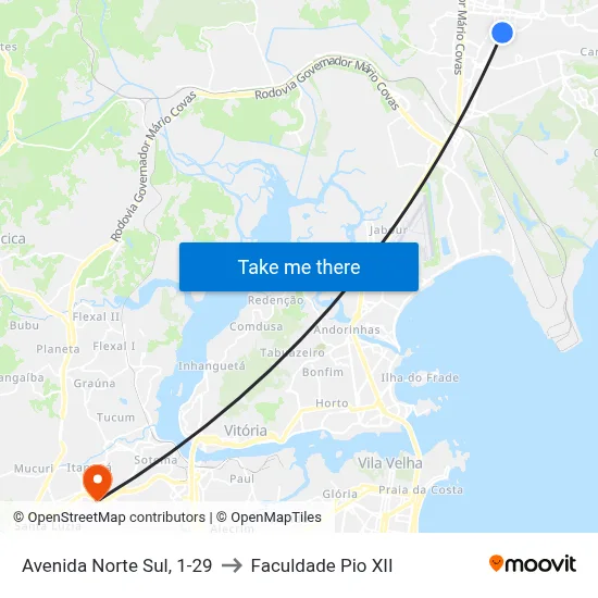 Avenida Norte Sul, 1-29 to Faculdade Pio XII map