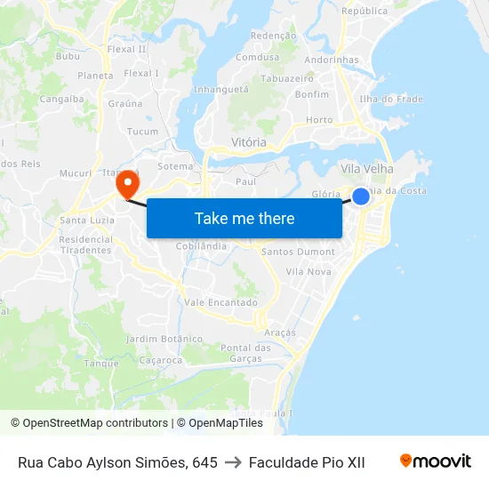 Rua Cabo Aylson Simões, 645 to Faculdade Pio XII map