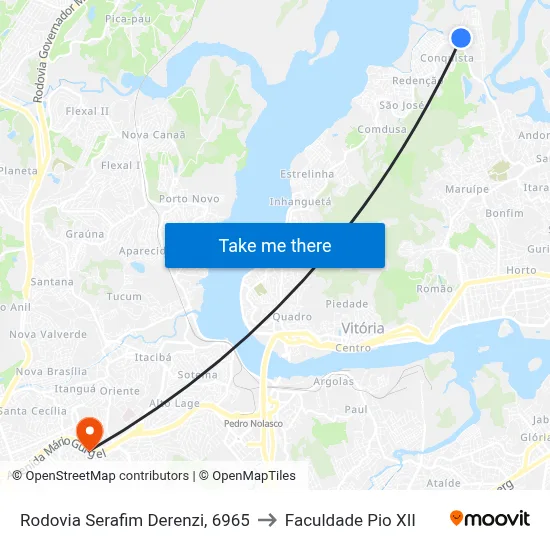 Rodovia Serafim Derenzi, 6965 to Faculdade Pio XII map
