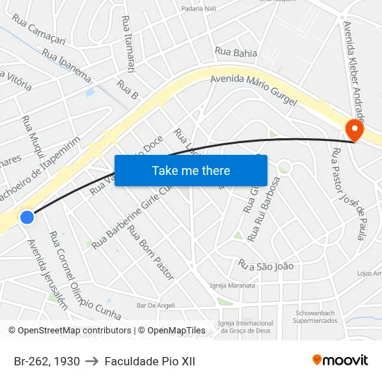 Br-262, 1930 to Faculdade Pio XII map