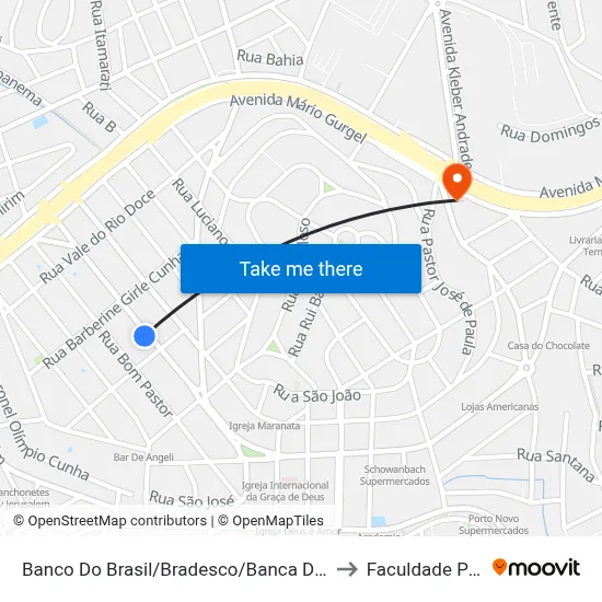 Banco Do Brasil/Bradesco/Banca Do Toninho to Faculdade Pio XII map