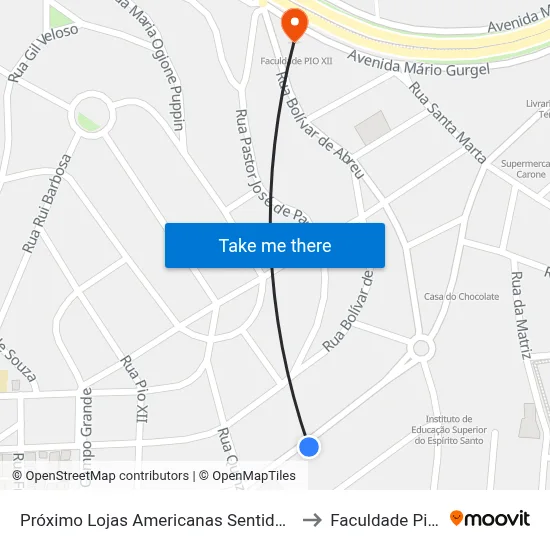 Próximo Lojas Americanas Sentido Carone to Faculdade Pio XII map