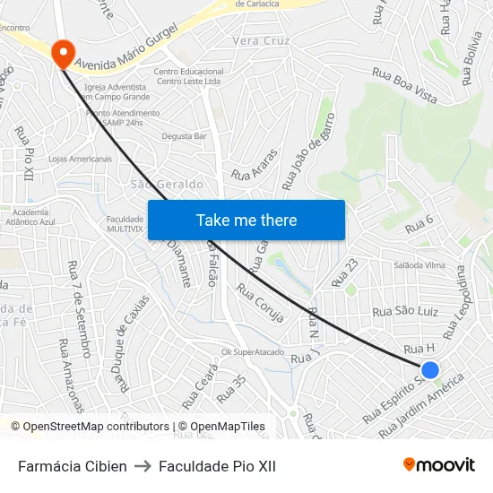Farmácia Cibien to Faculdade Pio XII map