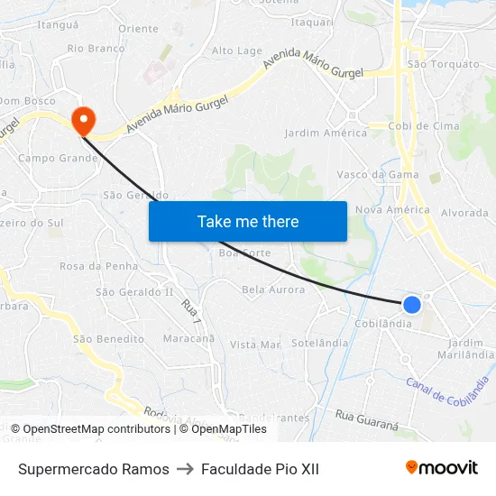 Supermercado Ramos to Faculdade Pio XII map