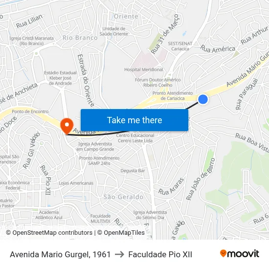 Avenida Mario Gurgel, 1961 to Faculdade Pio XII map