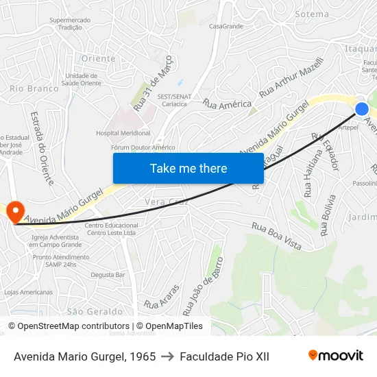 Avenida Mario Gurgel, 1965 to Faculdade Pio XII map
