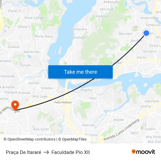 Praça De Itararé to Faculdade Pio XII map