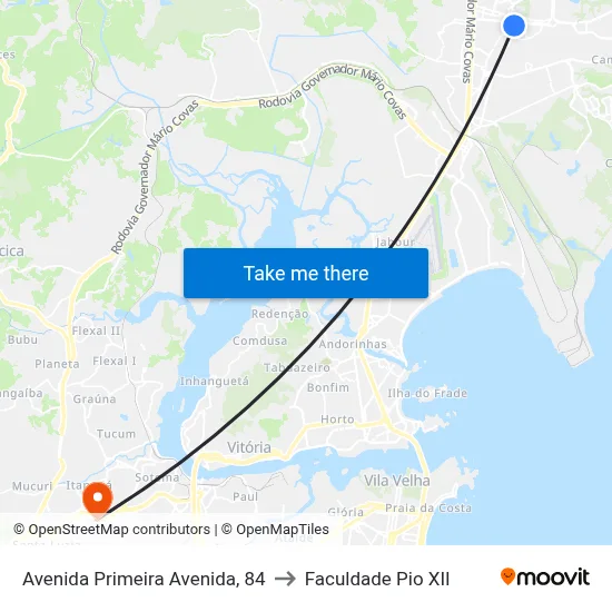 Avenida Primeira Avenida, 84 to Faculdade Pio XII map