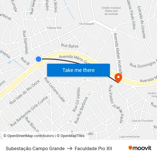 Subestação Campo Grande to Faculdade Pio XII map