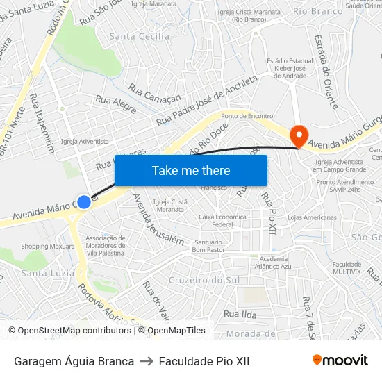 Garagem Águia Branca to Faculdade Pio XII map