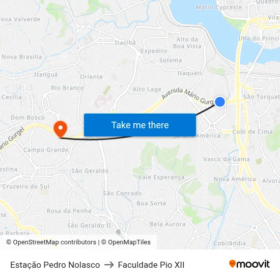 Estação Pedro Nolasco to Faculdade Pio XII map