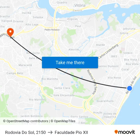 Rodovia Do Sol, 2150 to Faculdade Pio XII map