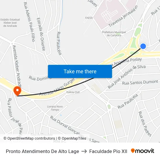 Pronto Atendimento De Alto Lage to Faculdade Pio XII map