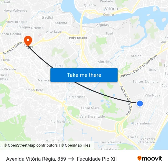 Avenida Vitória Régia, 359 to Faculdade Pio XII map
