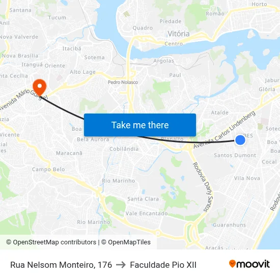 Rua Nelsom Monteiro, 176 to Faculdade Pio XII map