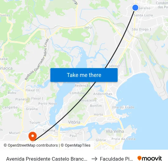 Avenida Presidente Castelo Branco, 3338 to Faculdade Pio XII map