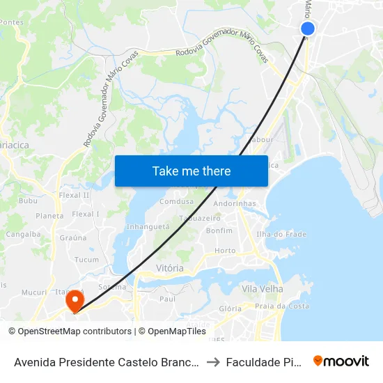Avenida Presidente Castelo Branco, 443 to Faculdade Pio XII map