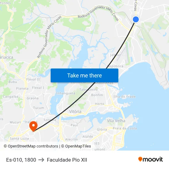 Es-010, 1800 to Faculdade Pio XII map