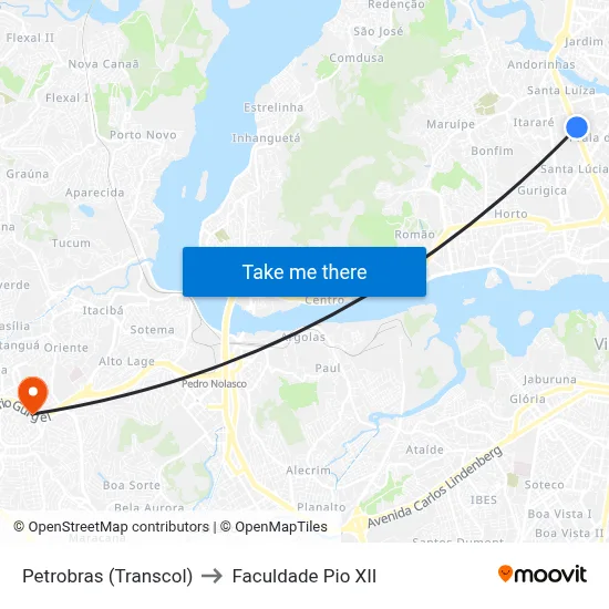 Petrobras (Transcol) to Faculdade Pio XII map