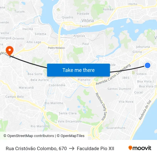 Rua Cristóvão Colombo, 670 to Faculdade Pio XII map